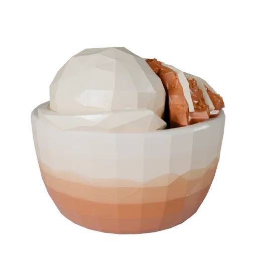 Celebration Ice Cream Bowl Low Poly 3D model, game viewport three-quarter view, showing cream, sweet food silhouette.