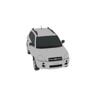 3D model of a white Hyundai Tucson SUV, viewed from a slightly elevated front-left angle.