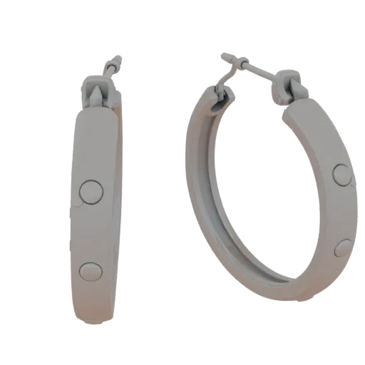 Stud Hoop Earrings product viz 3D model, side view studio render, with clean topology and PBR shading on the earring.