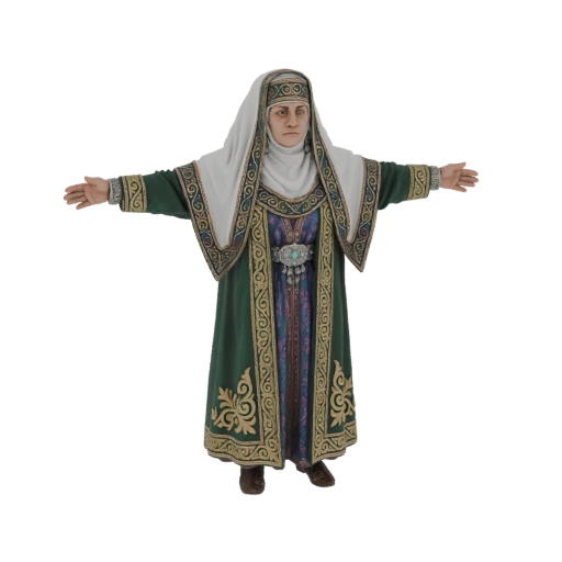 Traditional Woman in Green Robe 3D Model