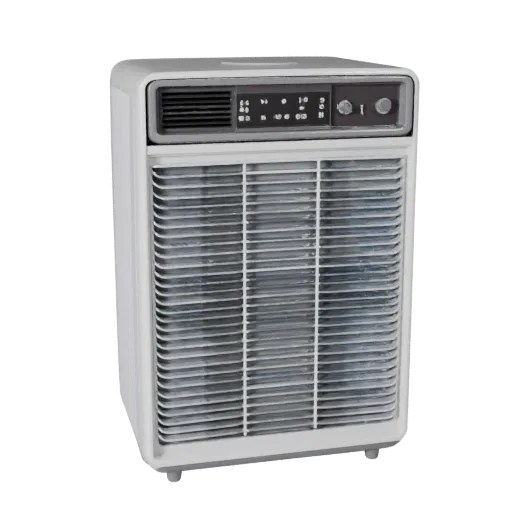 Retro Air Purifier 3D model, home interior, three-quarter front view, Unreal Engine viewport, plastic detail.