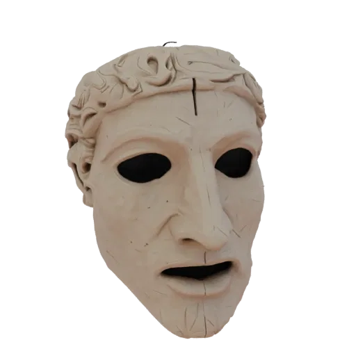 3D-Modell Platon-Reliefmaske aus Ton mit offenem Mund, detaillierte Textur, antiker Stil