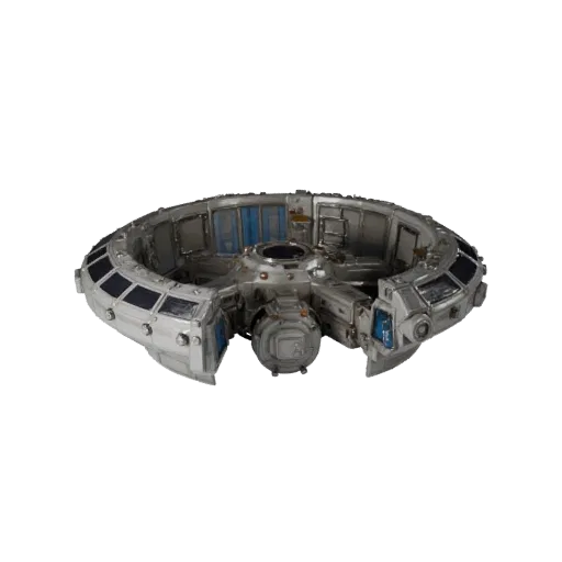 Deep Space Docking Hub Modular 3D model, isometric modular kit view, showing metal modules, modular station layout.