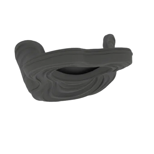 3D model render of a grey abstract planter with deep, flowing swirling patterns on its exterior and interior.