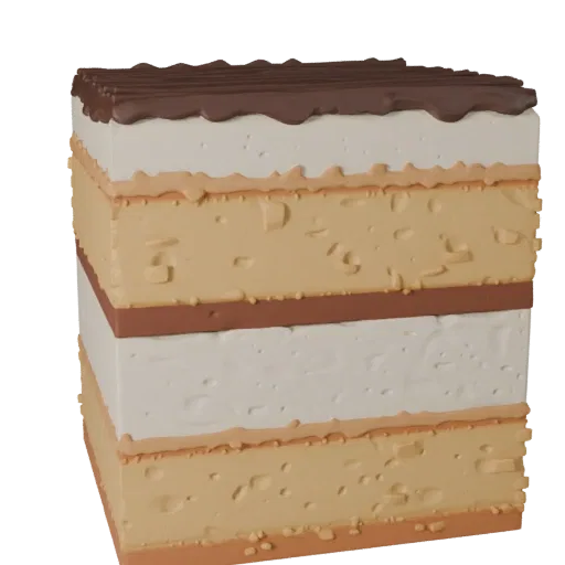 Bakery Layer Cake 3D model, three-quarter front view, AR viewer studio render, showing cream, sweet food silhouette.