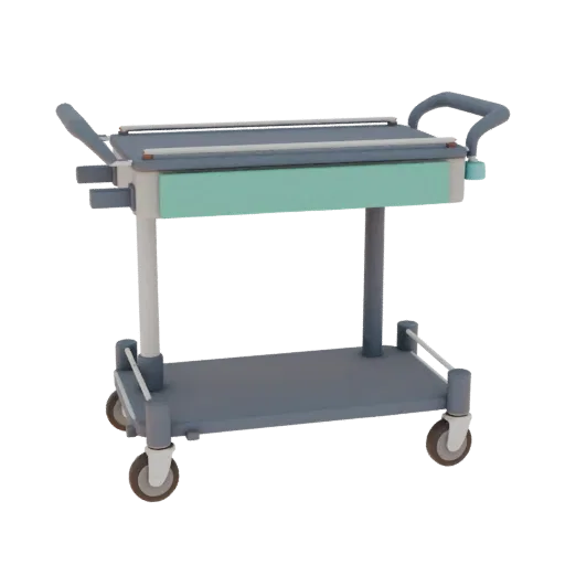 Clinic Medical Cart Realistic 3D model, three-quarter studio render, showing painted metal, clinical silhouette.