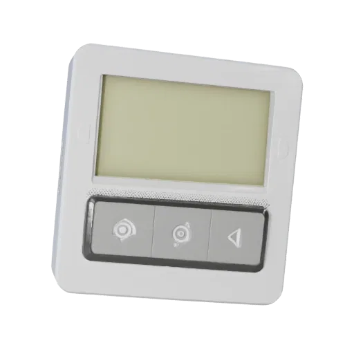 Voice Controlled Smart Thermostat Stylized 3D model, stylized isometric render, showing white plastic, form detail.