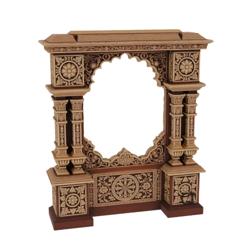 A detailed 3D model of an ornate carved archway frame with intricate floral patterns and classical columns.