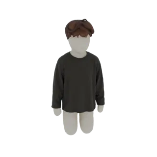 3D model of a child wearing a dark gray long-sleeve t-shirt, presented on a white background.