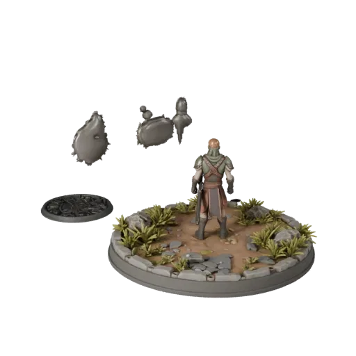 Aperçu du modèle 3D du kit modulaire Base Forêt montrant la forme du rebord, la vue de kitbash de dessus, la hauteur et la te
