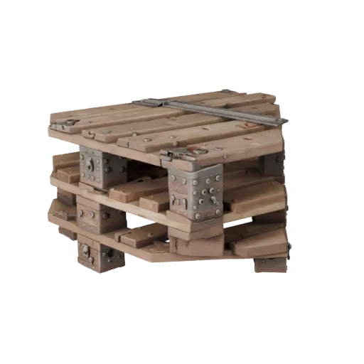 Industrial Wooden Pallet Realistic 3D model, three-quarter studio render, showing wood planks, stackable massing.