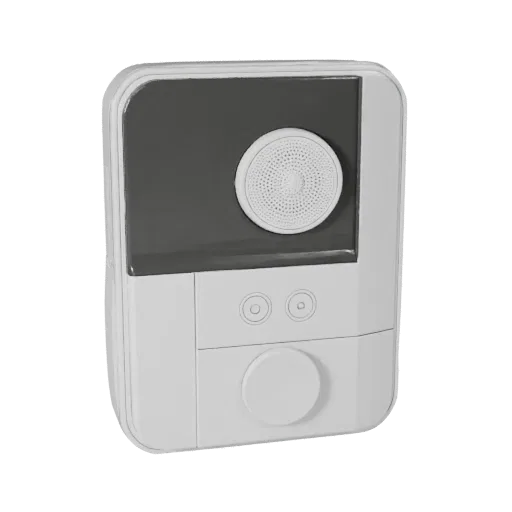 Minimal Video Doorbell Low Poly 3D model, game viewport three-quarter view, showing white plastic, form detail.