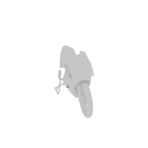 3D model of a sport motorcycle with a rider, viewed from the front-right, showcasing its sleek design and dynamic pose.