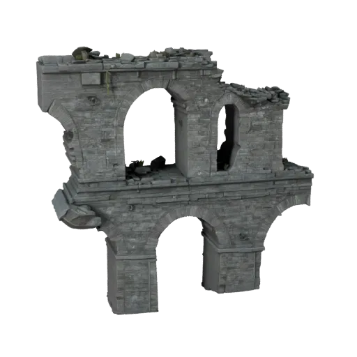 Overgrown Aqueduct Ruin High Poly 3D model, close-up cinematic environment render, showing aged stone, built remnants.