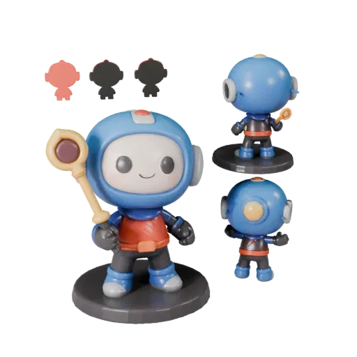Cute Mascot Character GLB viewer 3D model preview showing pose, three-quarter view, expression and smooth toy surfaces