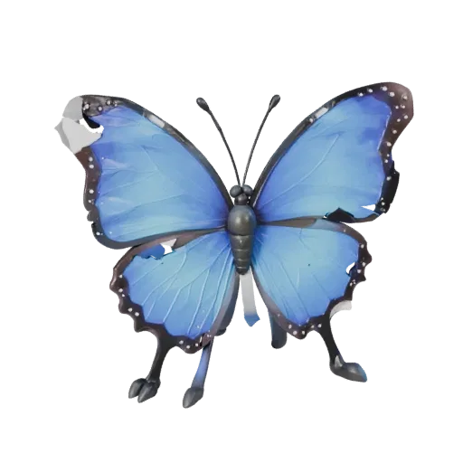 Modelo 3D de Mariposa Morfo Azul, render de vida silvestre en vista lateral, asset de animal estilizado con separación de tór