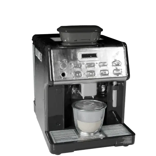 Máquina de Café Compacta modular 3D, sala de jantar, vista isométrica de kit modular, detalhe em plástico.
