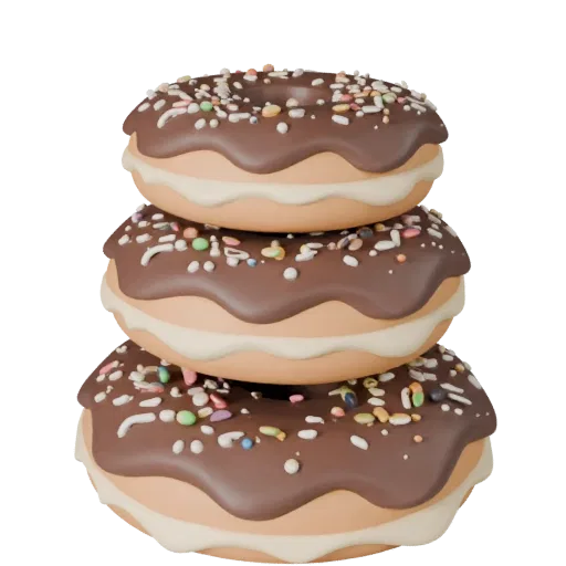Celebration Donut Stack 3D model, three-quarter front view, Unity viewport, showing cream, sweet food silhouette.