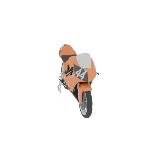 A 3D render of a bright orange racing motorcycle with the number 44 on its front, set against a white background.