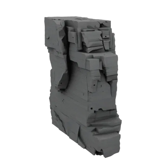 Modular Cliff Wall Printable 3D model, isometric tabletop STL render, showing stratified stone, rock faces.