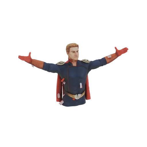3D model bust of Homelander from The Boys, with arms outstretched in a heroic pose, wearing his iconic blue and red costume.