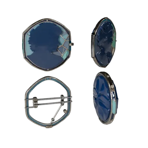 Geometric Cameo Brooch game ready 3D model, three-quarter studio render, showing brooch silhouette and surface contrast.