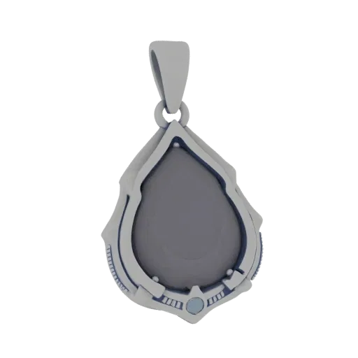 Ornate Charm product viz 3D model, top-down studio render, with clean topology and PBR shading on the pendant.