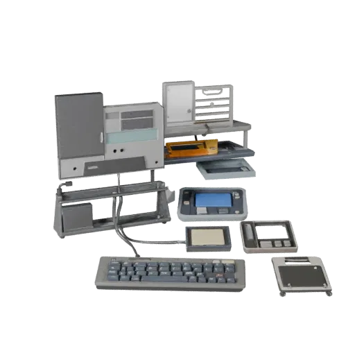 Startup File Tray Stylized 3D model, stylized isometric render, showing plastic, desk-scale silhouettes.