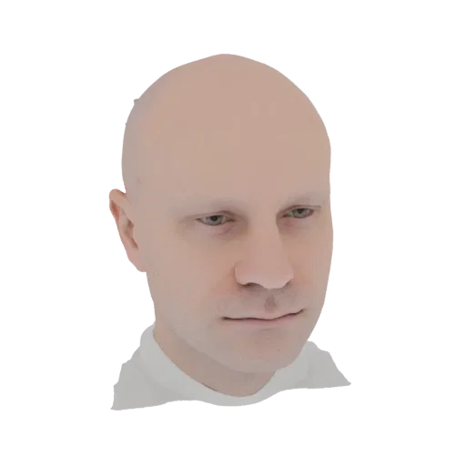3D model render of a bald man's head bust, facing slightly to the side with a neutral expression.
