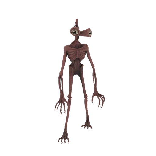 A full-body 3D render of the Siren Head monster, a tall, gaunt figure with a siren speaker for a head, standing against a bla