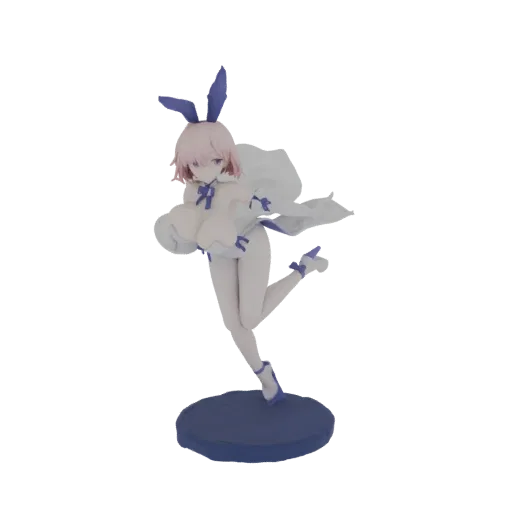 3D model of a cute anime-style bunny girl figure with pink hair, bunny ears, and a white outfit, standing on a blue base.