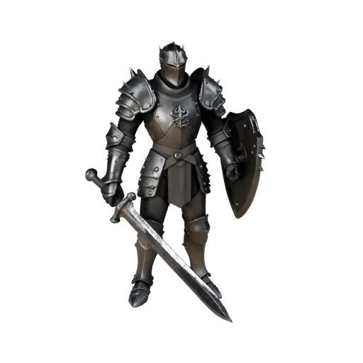 Personaggio 3D Paladino Steampunk, vista viewport motore, risorsa pronta per Unreal Engine con posa in piedi; spada, scudo, a