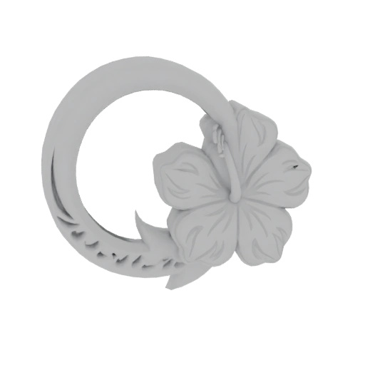 Crescent Moon Ring with Hibiscus Flower