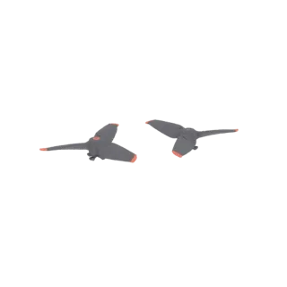 Two gray drone propellers with orange tips, presented as a 3D model against a white background.