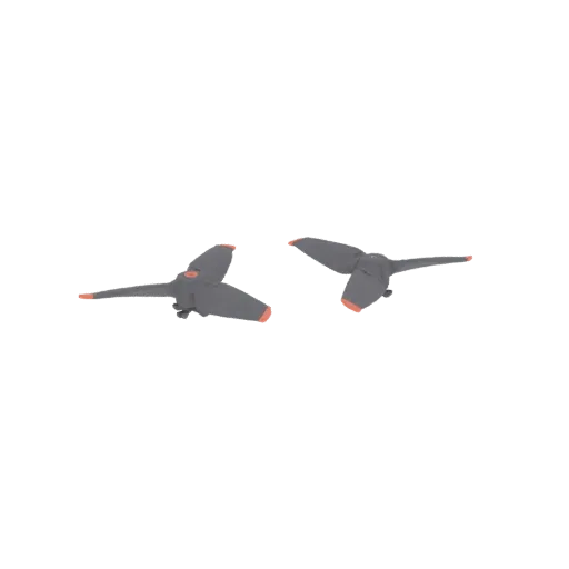 Two gray drone propellers with orange tips, presented as a 3D model against a white background.