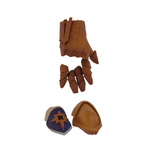 3D model render of a brown leather fantasy gauntlet and two shoulder pauldrons, displayed against a white background.