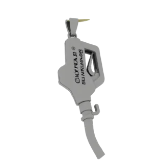 3D model of a silver gas pump nozzle, depicted as a pendant with a loop at the top.