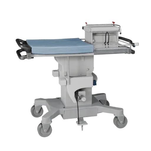 Surgical Medical Cart Stylized 3D model, stylized isometric render, showing painted metal, clinical silhouette.
