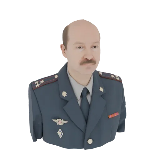 3D render of a Soviet Air Force officer bust with a blue uniform and medals.