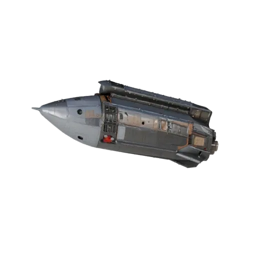 Modèle 3D de véhicule de lancement, vue studio trois-quarts, actif de véhicule prêt pour Blender avec silhouette de mission,