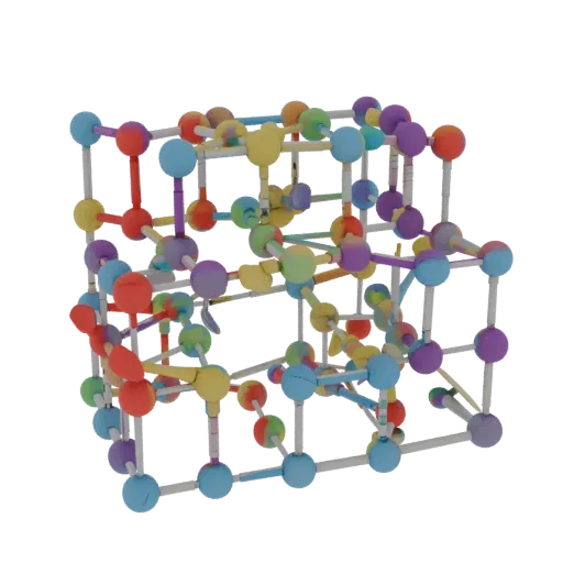 Classroom Crystal Lattice High Poly 3D model, close-up studio render, showing colored spheres, molecule layout.