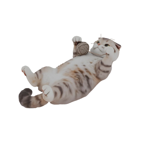 3D model of a cat playing with a ball of yarn