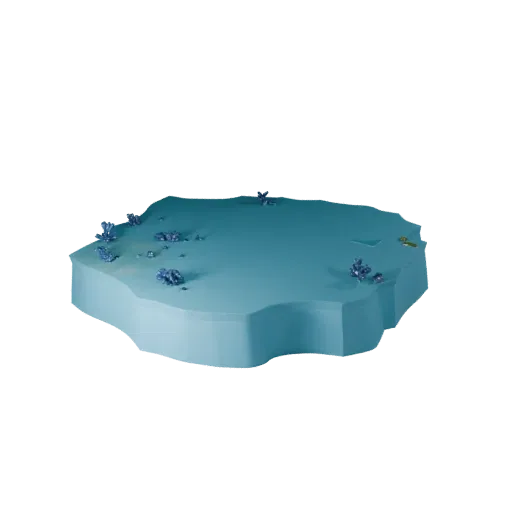 Coral Reef Water Base Stylized 3D model, stylized isometric environment render, showing wet stone, water edges.