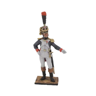 Modello 3D di un ufficiale della Guardia Imperiale Francese in uniforme blu scuro con finiture dorate, calzoni bianchi e capp