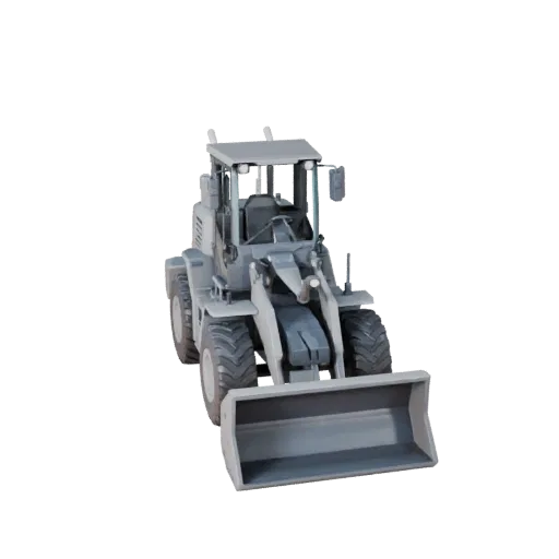 Modelo 3D de Retroescavadeira Low Poly, viewport de jogo em três quartos, asset de veículo low-poly com geometria de braço de
