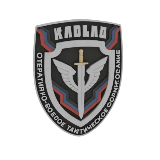 3D model of the Russian Special Forces Tactical Operations emblem, featuring a shield with a sword, wings, and Russian text.