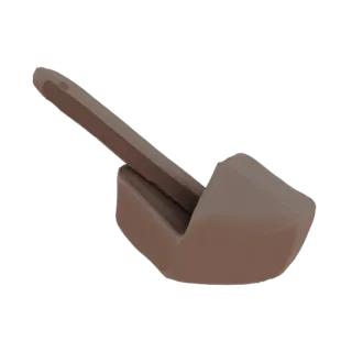 3D model render of a brown plastic shoehorn with a curved scoop and an angled handle, presented against a black background.