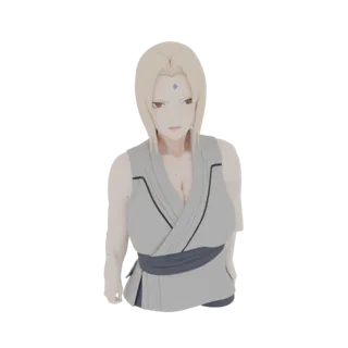 3D model of Tsunade Senju from Naruto, depicted with blonde hair, wearing her shinobi attire, and a stern expression.