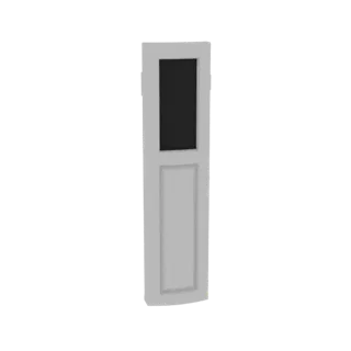 3D render of a modern light post with a gray body and a dark rectangular panel at the top, set against a white background.