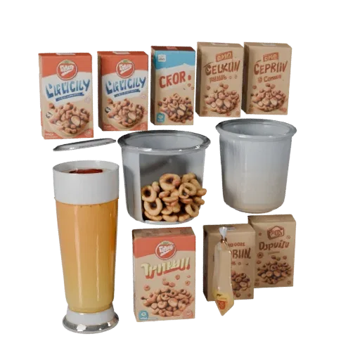 Snack Cereal Box High Poly 3D model, close-up studio render, showing cardboard, package massing.